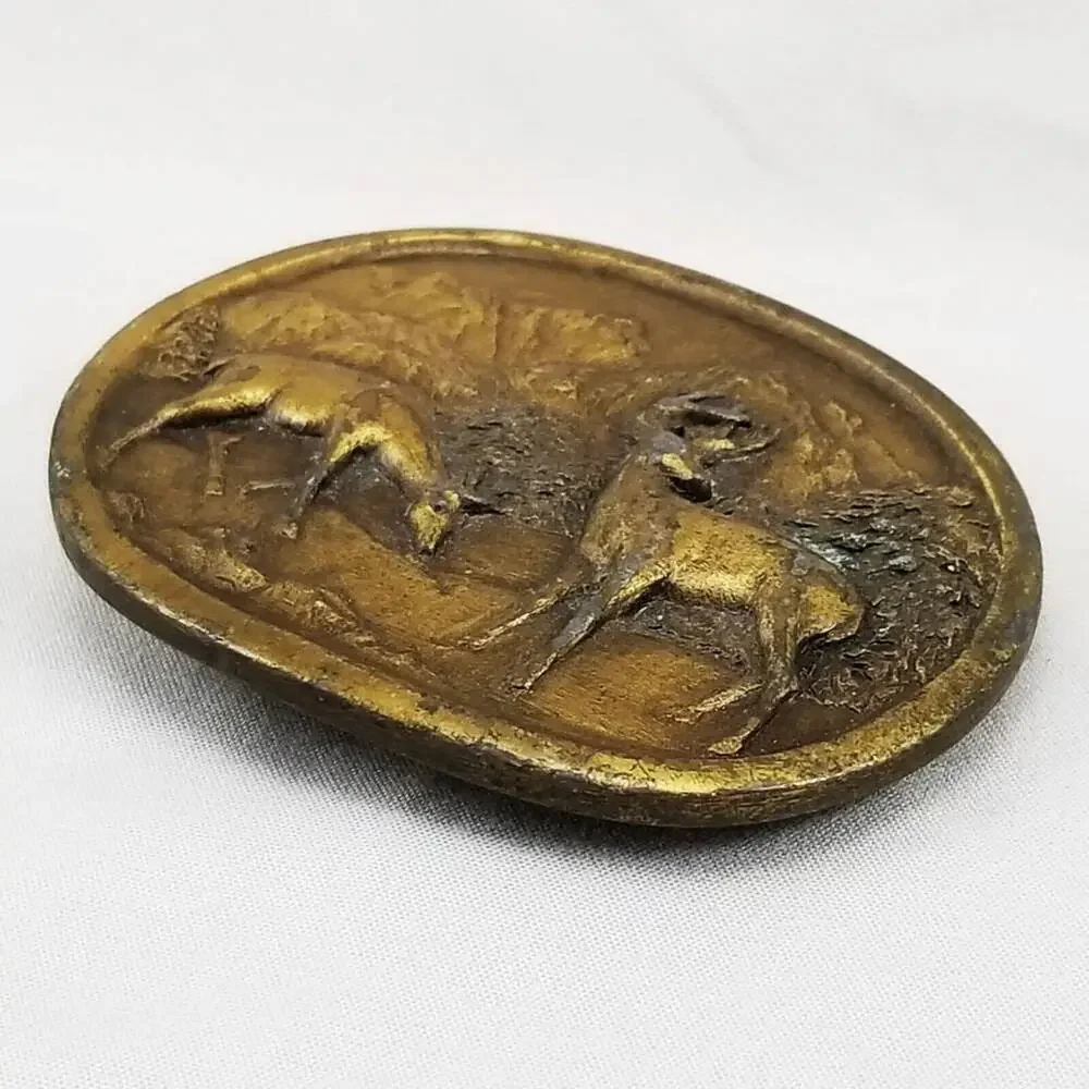 Vintage Indiana Metal Craft Deer Buck Belt‎ Buckle Wildlife Nature Scene